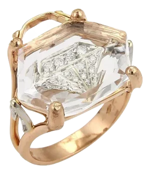 Clear Quartz & Diamond 18k Rose Gold Handbag Ring - Size 7