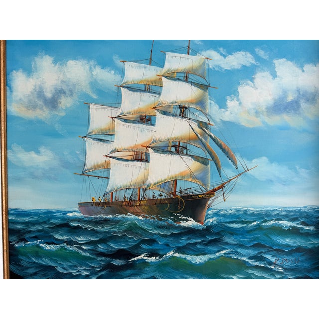 Blue K. Dossi Original Sailing Ship Oil Painting, Nautical Seascape, Maritime Art For Sale - Image 8 of 12