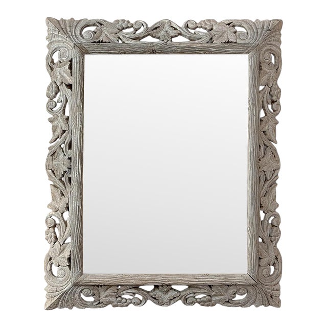 Antique French Renaissance Hand-Carved Ceruse Oak Mirror For Sale