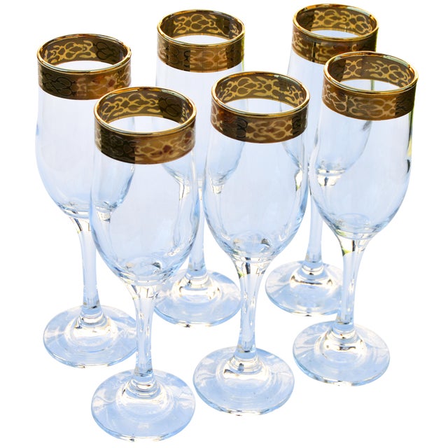 GoldRimmed Champagne Glasses, S/6 Chairish
