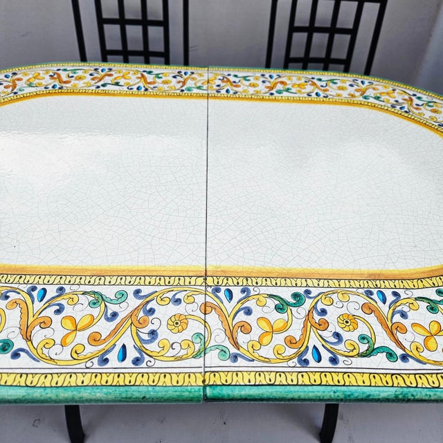 1990s Made in Italy – Hand Painted 1990s Signed Domiziani Deruta Lava Stone Dining Table With 6 Aurora Chairs For Sale - Image 5 of 17