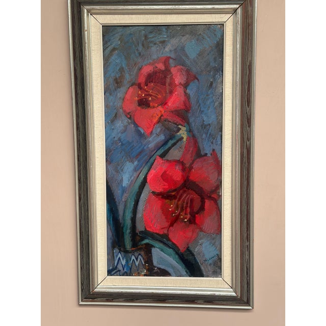 Bertil Wahlberg, Red Flowers, 1950s, Oil on Canvas, Framed For Sale - Image 8 of 18