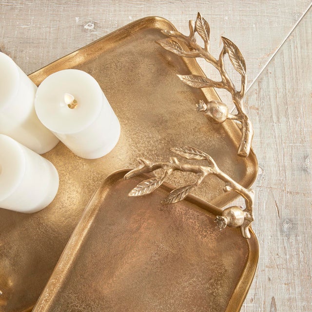 Traditional Pomegranate Branch Decorative Trays, Set Of 2 For Sale - Image 3 of 11