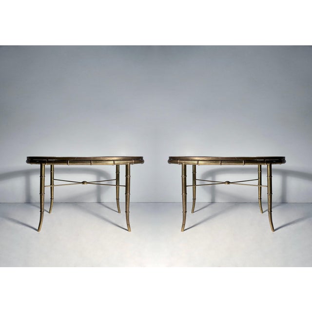 Mastercraft Faux Bamboo Brass Oval End Tables / Coffee Tables - Set of 2 For Sale In Chicago - Image 6 of 6