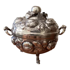 Antique Original Large Oval Silver Plated "Coquera" Dish/Tureen Stamp