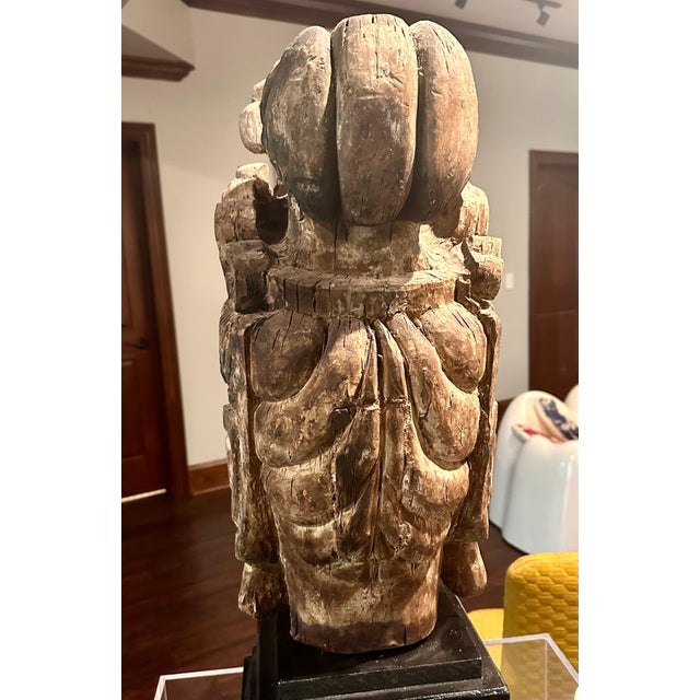 Large Wood Sculpture of Boddhisatva Head Ming Dynasty For Sale - Image 16 of 17