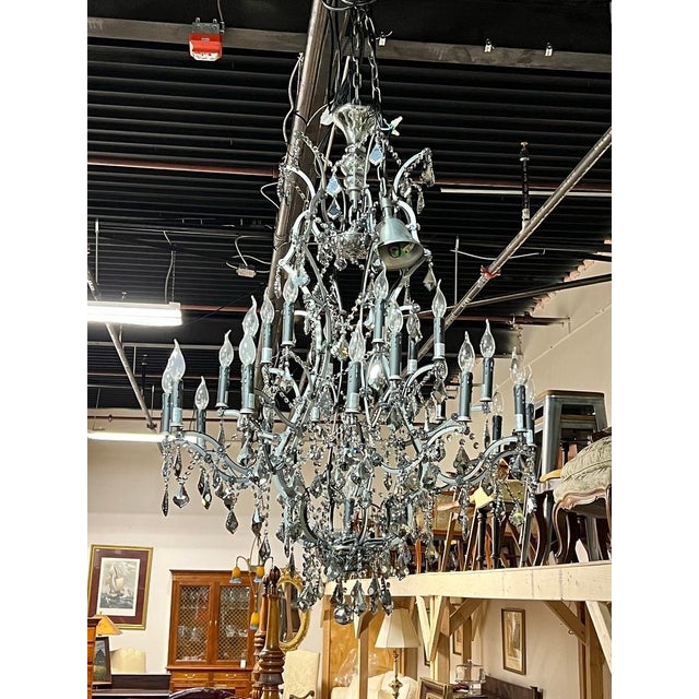 Gray Large Vintage Smoke Crystal 24 Light Chandelier For Sale - Image 8 of 9