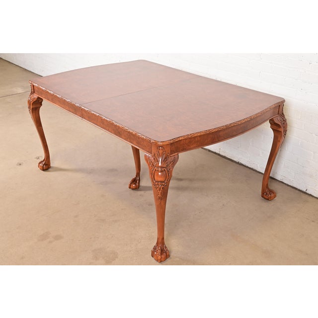 Brown Romweber Chippendale Burl Wood Extension Dining Table, Newly Refinished For Sale - Image 8 of 14