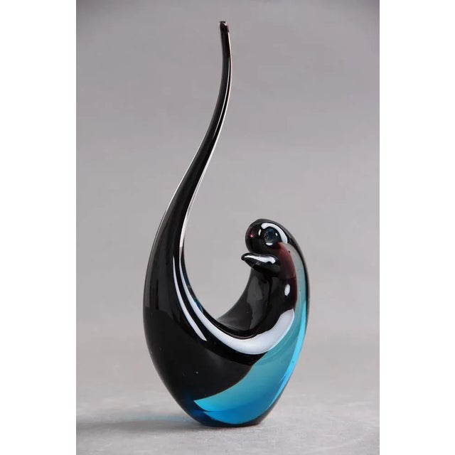 Murano glass, bird in elegant shape Beautiful craftsmanship, handmade glass bird made of transparent, blue and black...