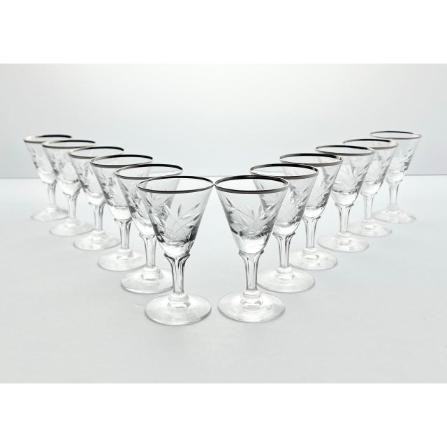 American 1950s Fostoria “Bridal Belle” Set of 12 Cordial Liquor Sipper Glasses For Sale - Image 3 of 7