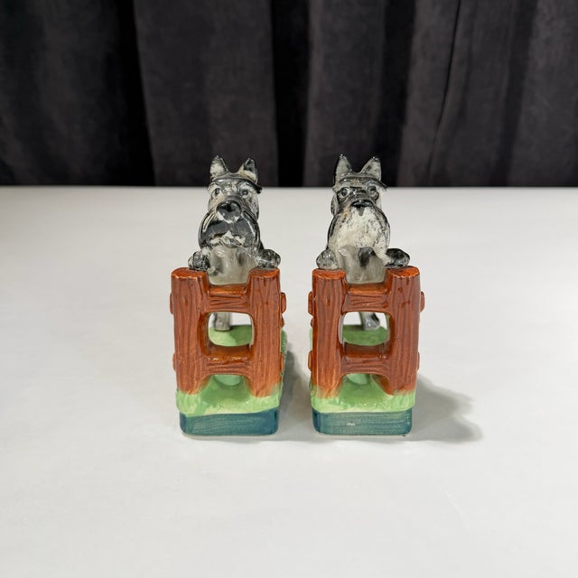 English Mid 20th Century Ceramic Dog Bookends Schnauzer For Sale - Image 3 of 5