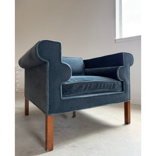 Contemporary Rare Charles McMurray Architect-Designed Geometric Form Lounge Chair in Mohair For Sale - Image 3 of 12