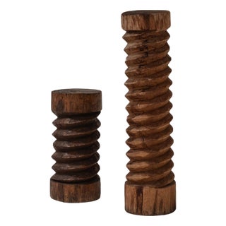 Vintage French Hand-Carved Wooden Wine Screws, Set of 2 For Sale