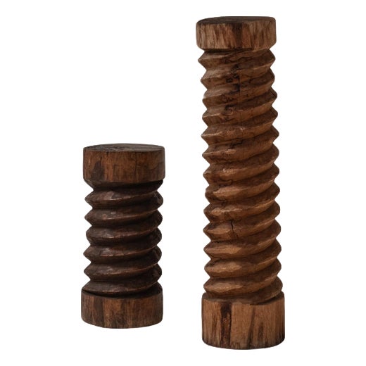 Vintage French Hand-Carved Wooden Wine Screws, Set of 2 For Sale
