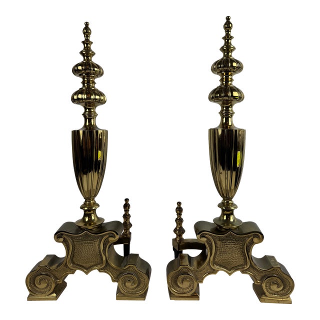 Pair of Large Vintage Gilt Brass Andiron/Fire Dogs. For Sale