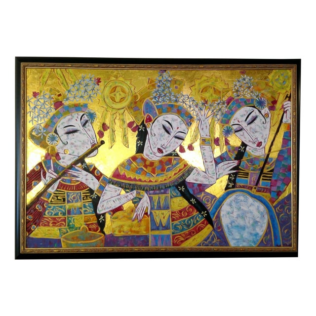 Asian Art, 2000s, Oil Painting & Gold Leaf For Sale