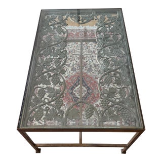 Vintage Wrought Iron Grapevine Coffee Table With Glass Top For Sale