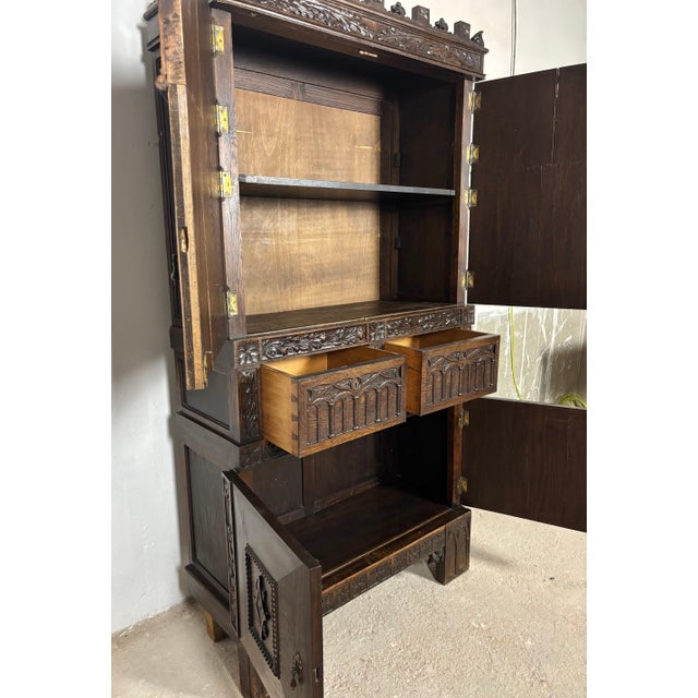 19th Century Monumental Gothic Revival Oak Cabinet, Early 20th Century For Sale - Image 5 of 15