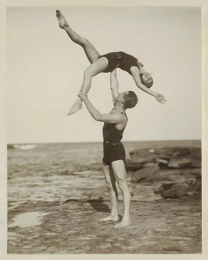 Reproduction Vintage Beach Photo With Acrobatic Couple