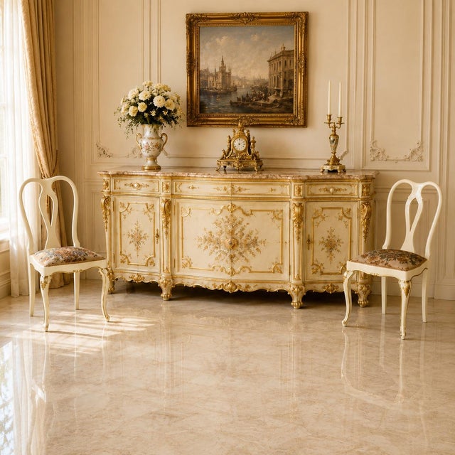 Venetian Cream Lacquered and Gilt Walnut Chairs with Floral Upholstery attributed to Testolini e Salviati for Testolini & Salviati, 1930s, Set of 3 For Sale - Image 9 of 11