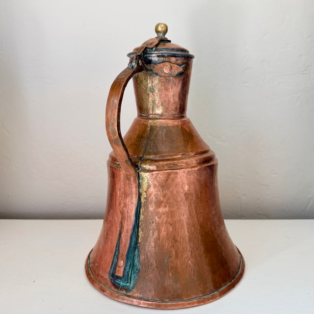 Antique Rustic Hammered Copper Ewer Kettle For Sale - Image 4 of 10