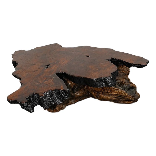 50 Inch Long 1970s Redwood Burl Coffee Table With Root Base For Sale