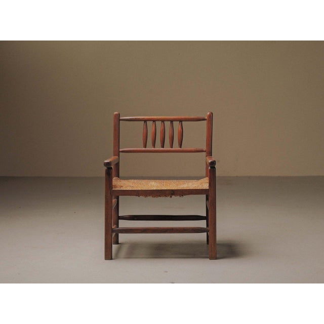1950s Brutalist Wood and Straw Armchair, France, 1950 For Sale - Image 5 of 18