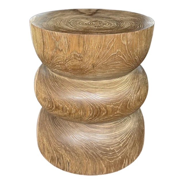 Round Teak Wood Side Table, Natural Finish, Layered Design, Modern Organic For Sale