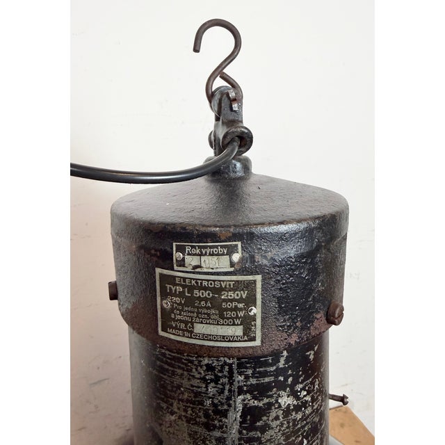 Large Industrial Black Factory Pendant Lamp with Cast Iron Top from Elektrosvit, 1950s For Sale - Image 18 of 18