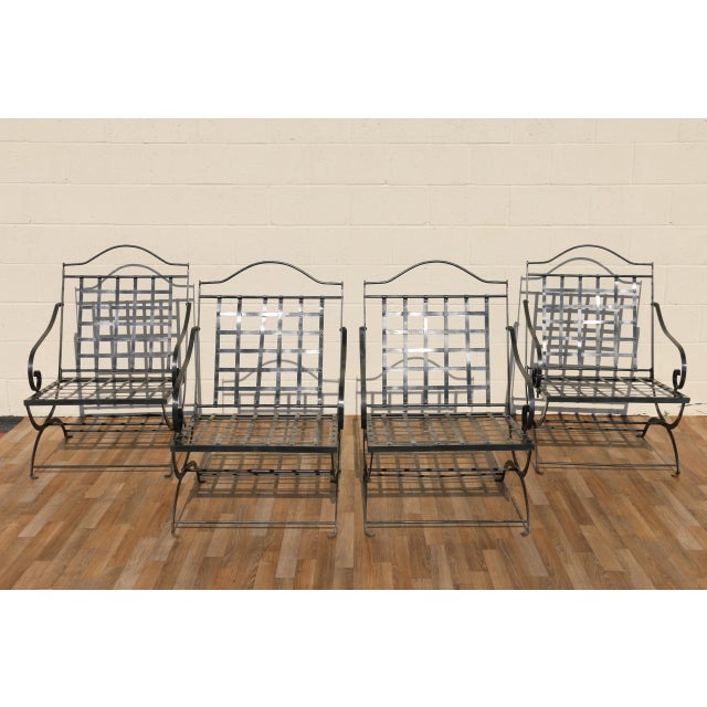 Modern Vintage Set of Four French Wrought Iron Folding Patio Chairs by Hervé Baume | Outdoor Garden Armchairs | France 1970s For Sale - Image 3 of 18