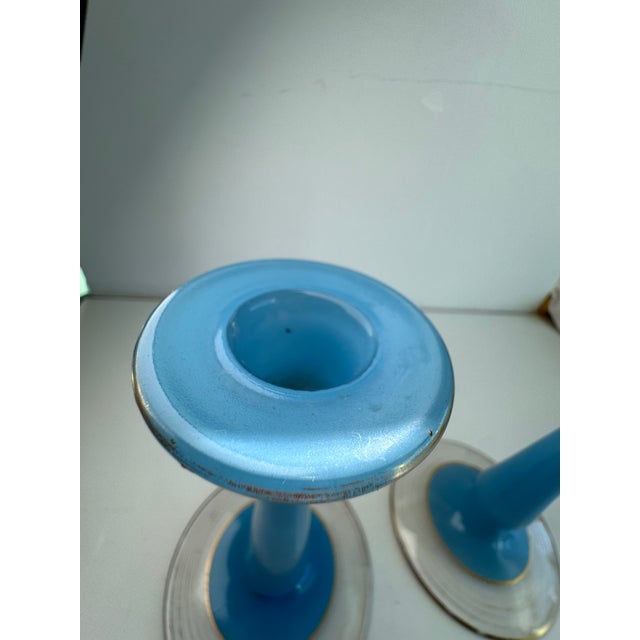 Westmoreland Glass 1940's Westmoreland Taper Blue Candlesticks, a Pair For Sale - Image 4 of 6