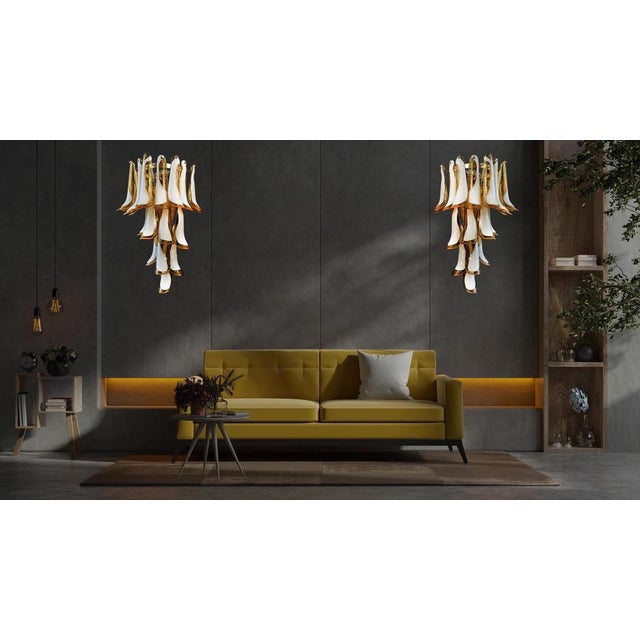 1970s Vintage Italian Murano Wall Lights with 16 Caramel and Lattimo Glass Petals, 1979, Set of 2 For Sale - Image 5 of 16