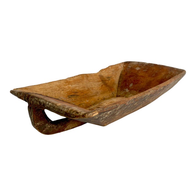Rustic Turkish Dough Bowl W/ Handle For Sale