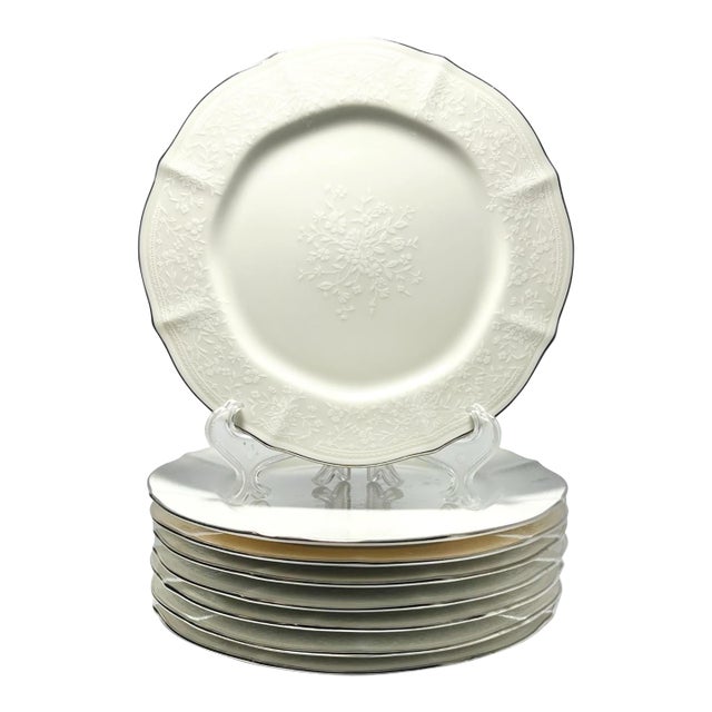 Noritake “Chandon, Platinum” Set of 8 Bone China Bread Plates For Sale