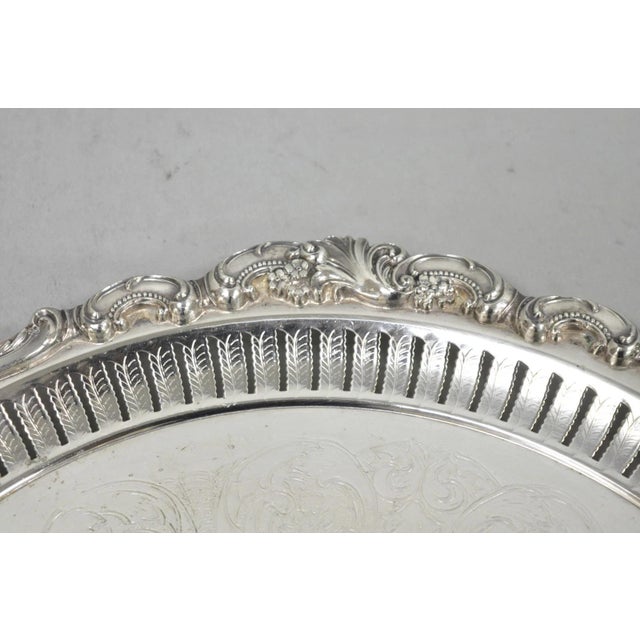 Mid 20th Century Vintage Baroque by Wallace Silver Plated Round Footed Serving Platter Bar Tray For Sale - Image 5 of 12