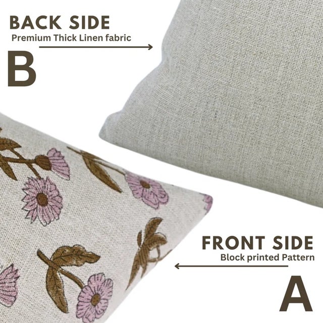 Premium Thick Linen Cushion Cover Floral Design 14x36 Inch- Kirti For Sale - Image 4 of 5