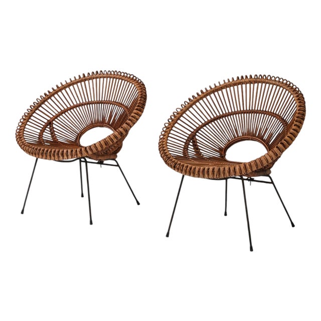 Rattan Chairs by Janine Abraham & Dirk Jan Rol for Rougier, France, 1956, Set of 2 For Sale
