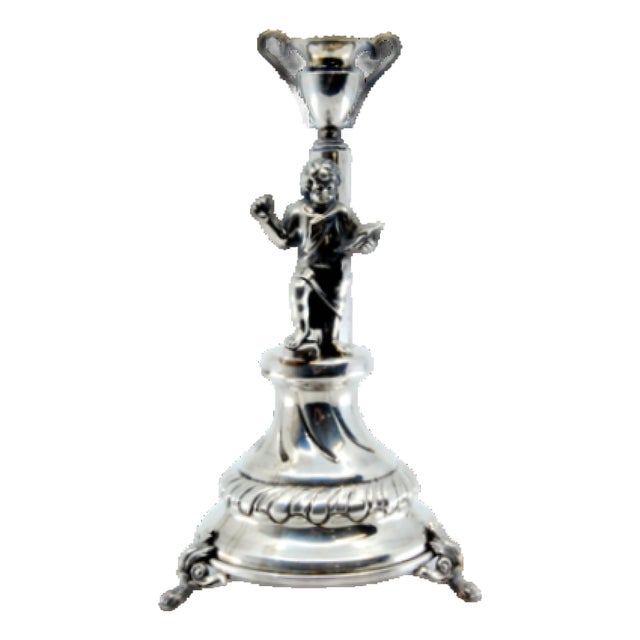 Silver Toothpick Holder with Boy Reading a Book and Holding a Glass For Sale