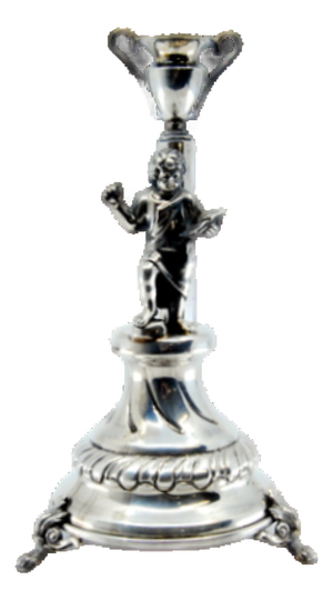 Silver Toothpick Holder with Boy Reading a Book and Holding a Glass