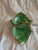 Whimsical, opalescent green mid 20th century serving dish with delicate gold trim. Featuring a makers signature, Ruth...