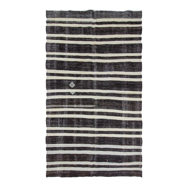 Striped Vintage Turkish Kilim Rug - 6`5" X 10`10" For Sale