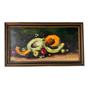 1970s Vintage Still Life Fruit Oil Painting by Sylvia J. Plutter