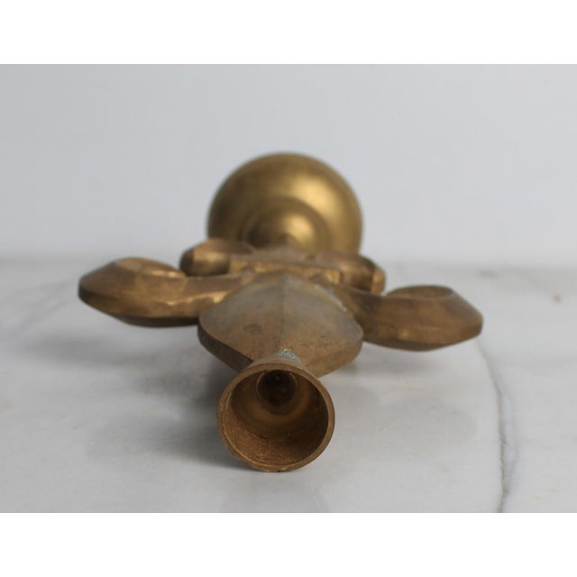Metal Vintage Brass Fleur-De-Lis Candlestick Holder For Sale - Image 7 of 8