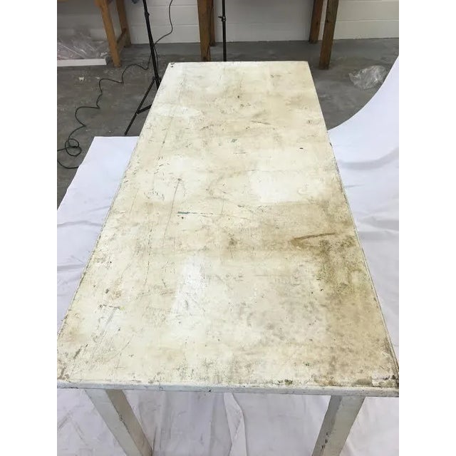 Mid 20th Century Vintage & Rustic White Wooden Factory Table For Sale - Image 5 of 6