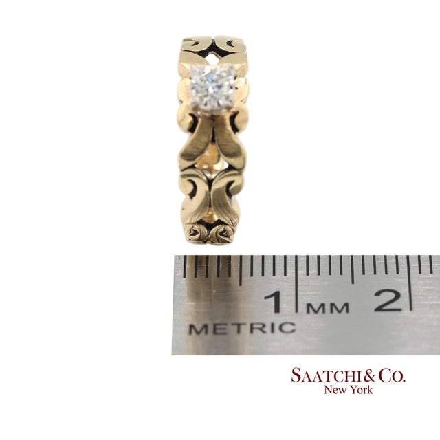 0.13 Ct Natural Diamond 14k Yellow Gold Openwork Scroll Design Ring, Size 5 For Sale - Image 13 of 13