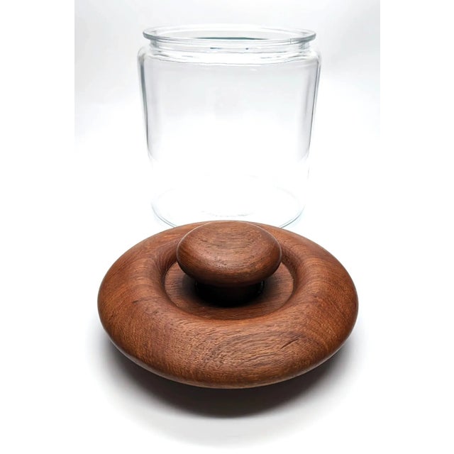 Transparent 1970s Goodwood Glass Cookie Jar Canister With Teak Wood Lid For Sale - Image 8 of 12