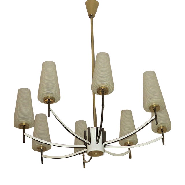 Italian Brass and Art Glass Chandelier, 1970s For Sale