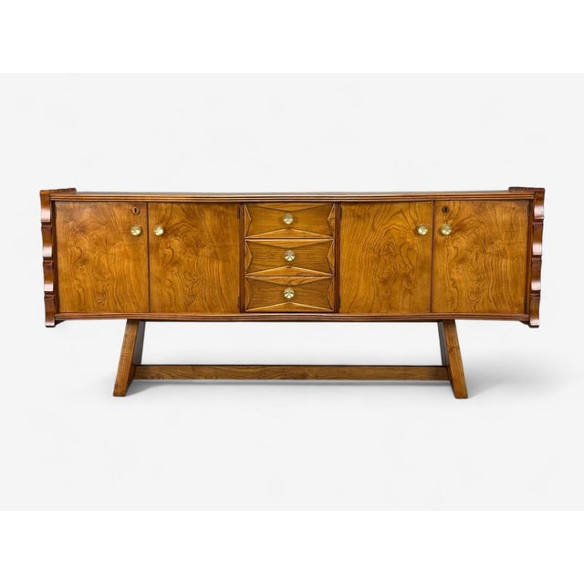 1950s Paolo Buffa, Italian Modern, Cherrywood, Brass, Sideboard, Italy, 1950s For Sale - Image 5 of 16
