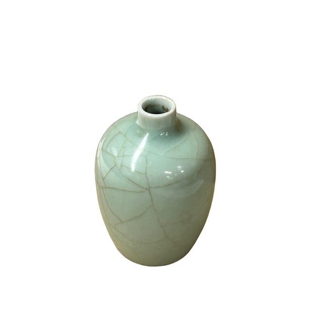 Chinese 4" Chinese Clay Ceramic Ware Wu Light Celadon Small Vase For Sale - Image 3 of 7