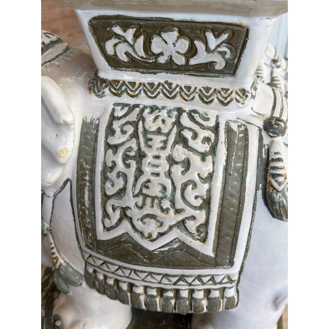 White Pair Vintage Chinoiserie Regency Glazed Terracotta Ceramic Elephant Garden Seat Side Tables For Sale - Image 8 of 12